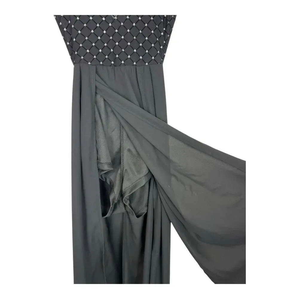 VTG Lucy in the Sky Black Prom Formal Sheer Top Backless Romper Dress Slit XS